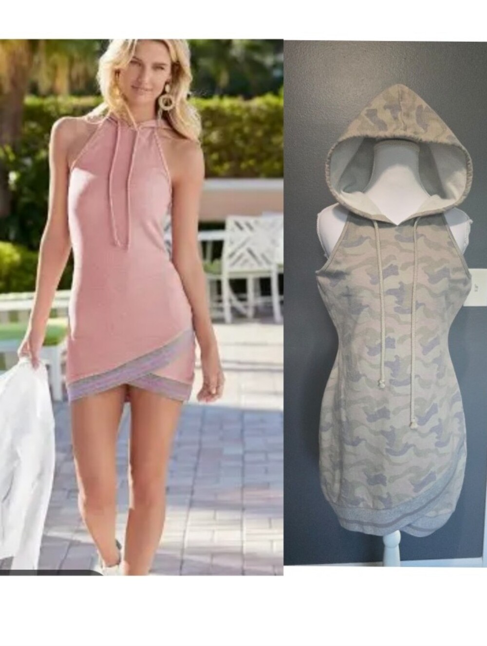 VENUS Sleeveless Hooded Mini Dress In Camo